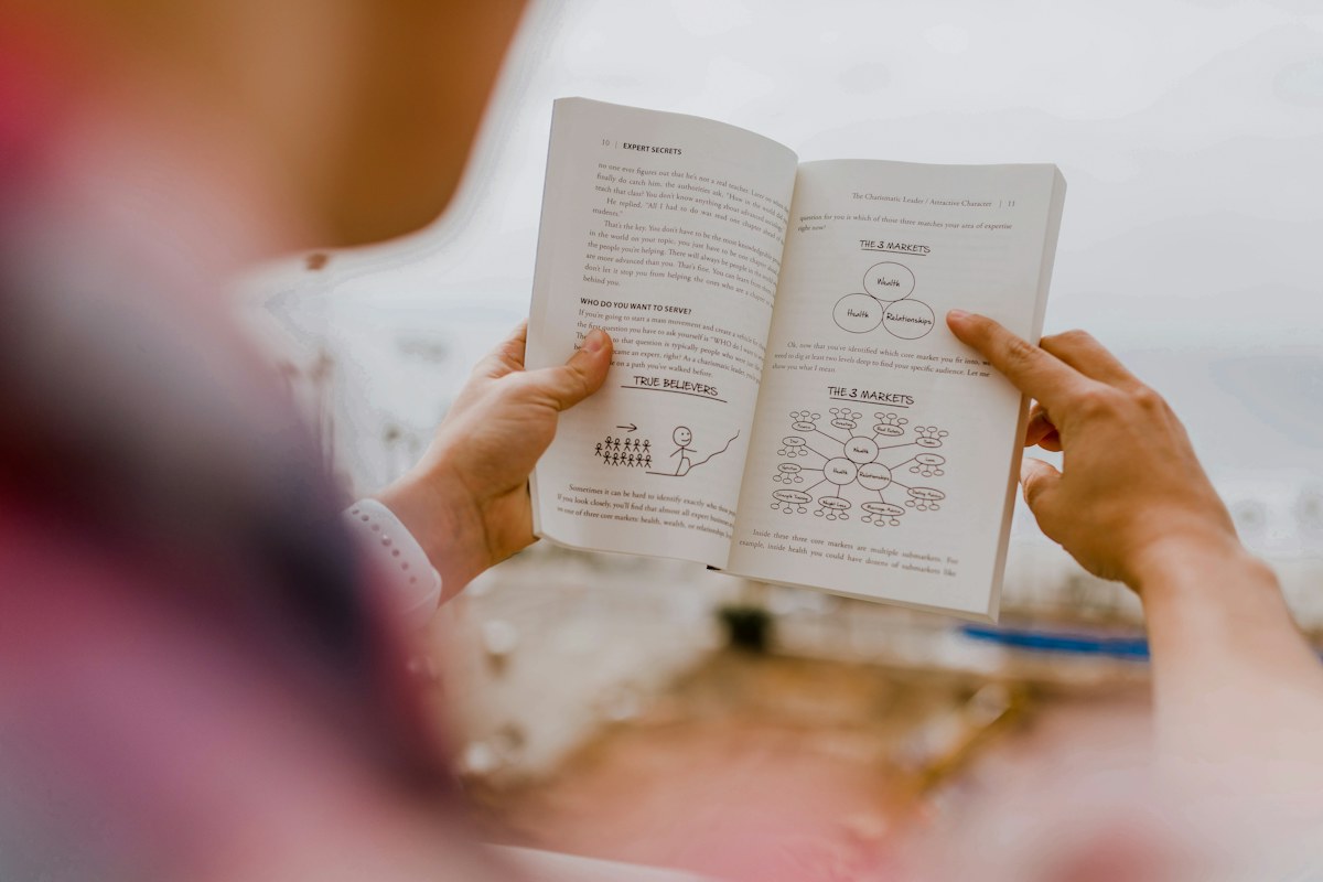Person reading a book in daylight