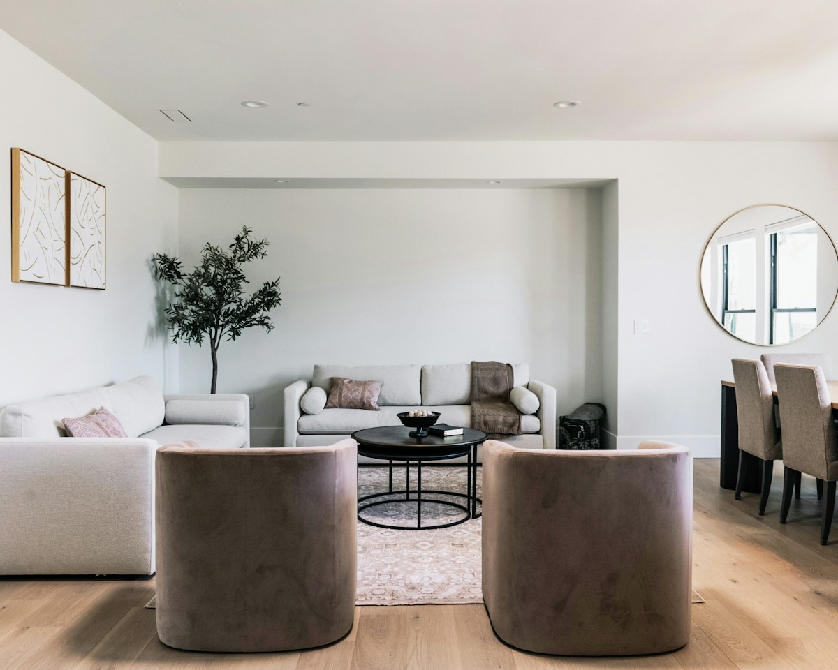Warm minimalist living room with natural textures