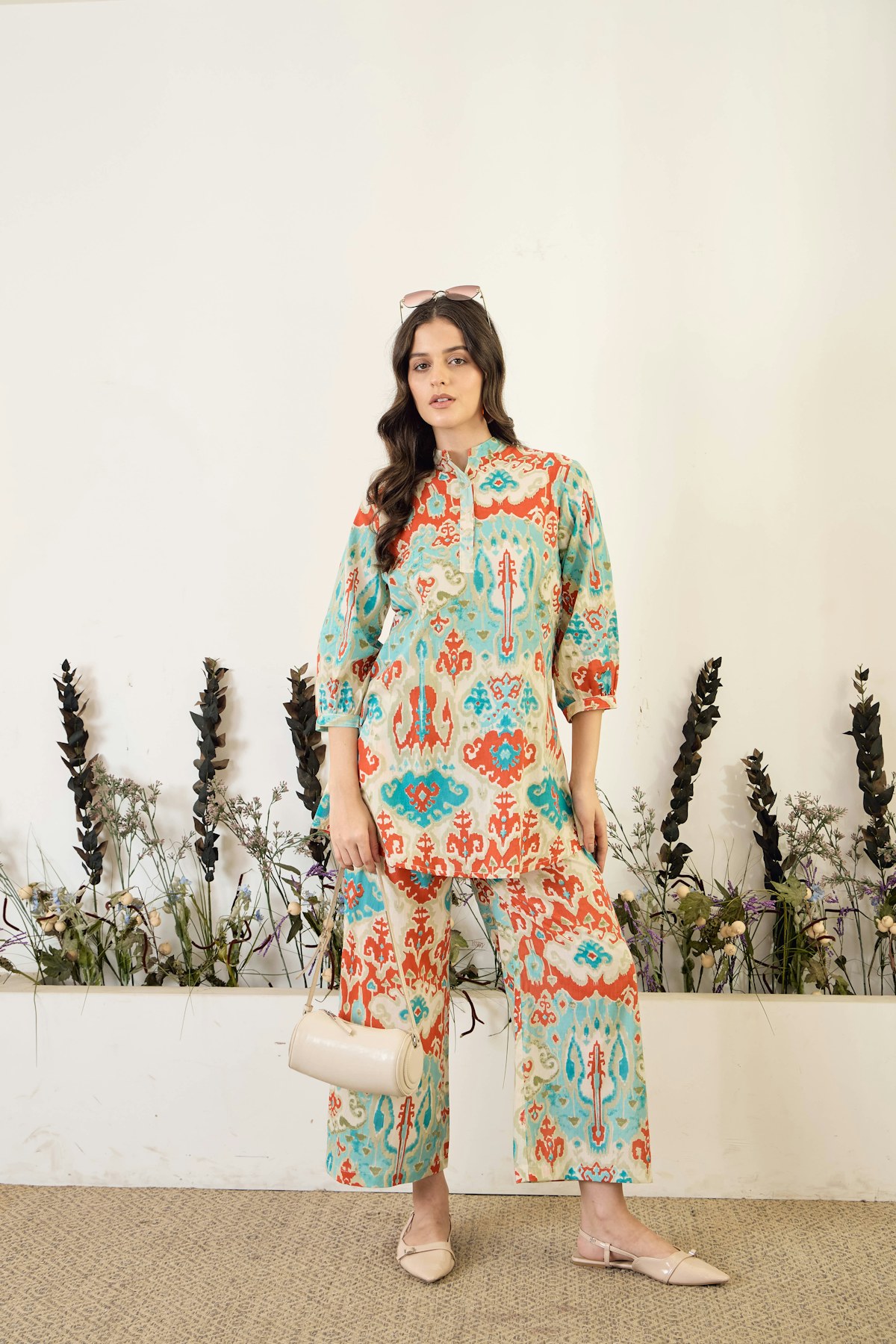 Woman in a colorful contemporary outfit